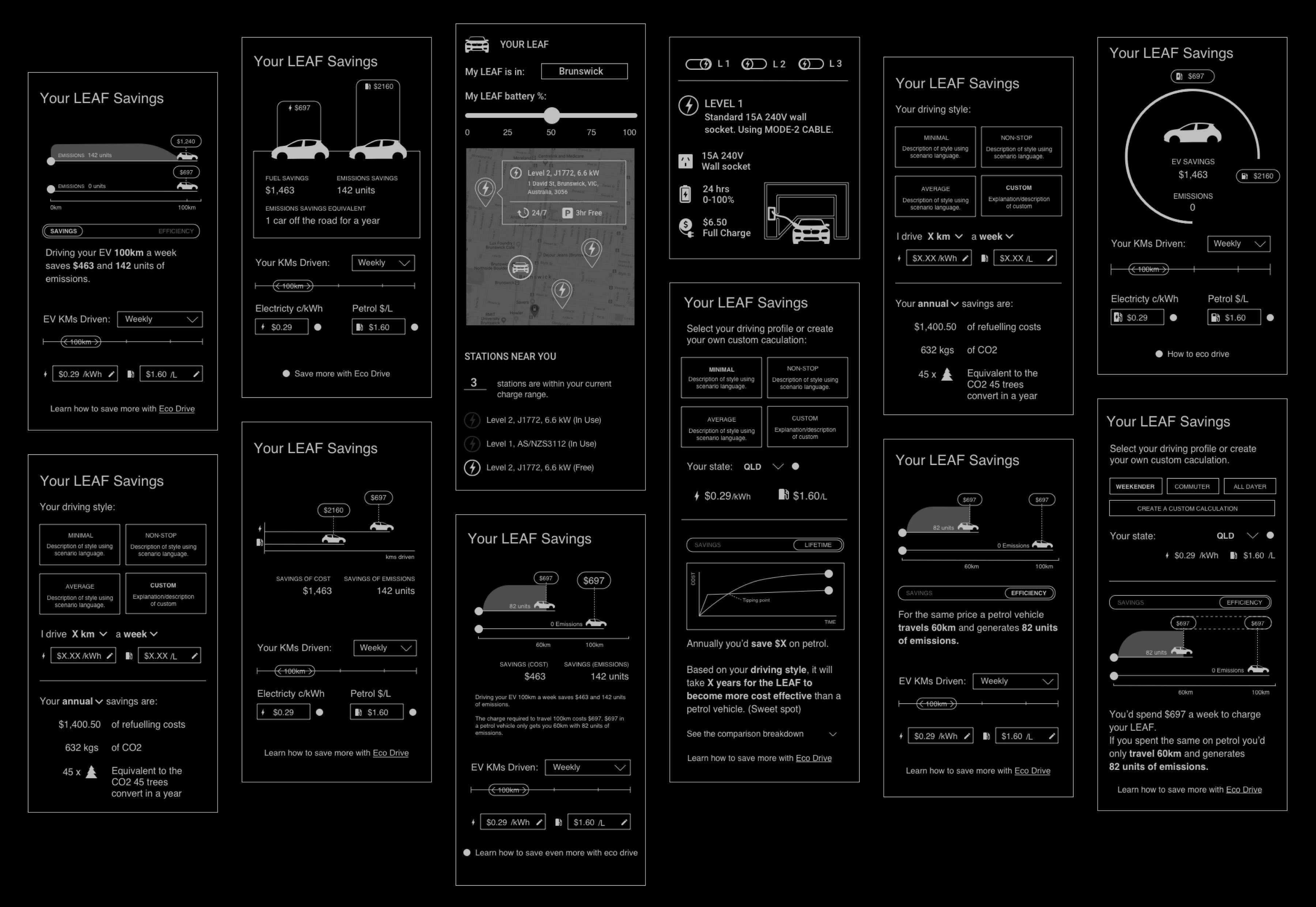 Nissan LEAF Calculator Wireframes